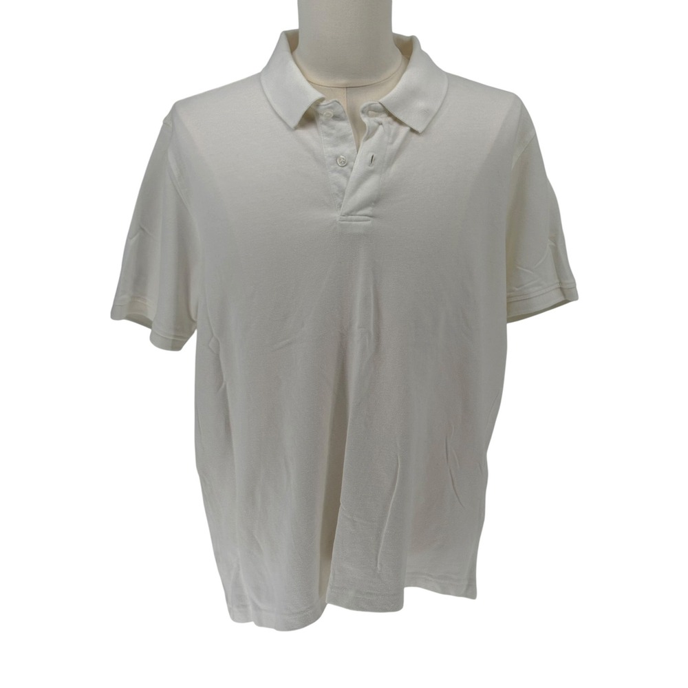 Faded Glory Polo Shirt White 100% Cotton Short Sleeve L 42-44